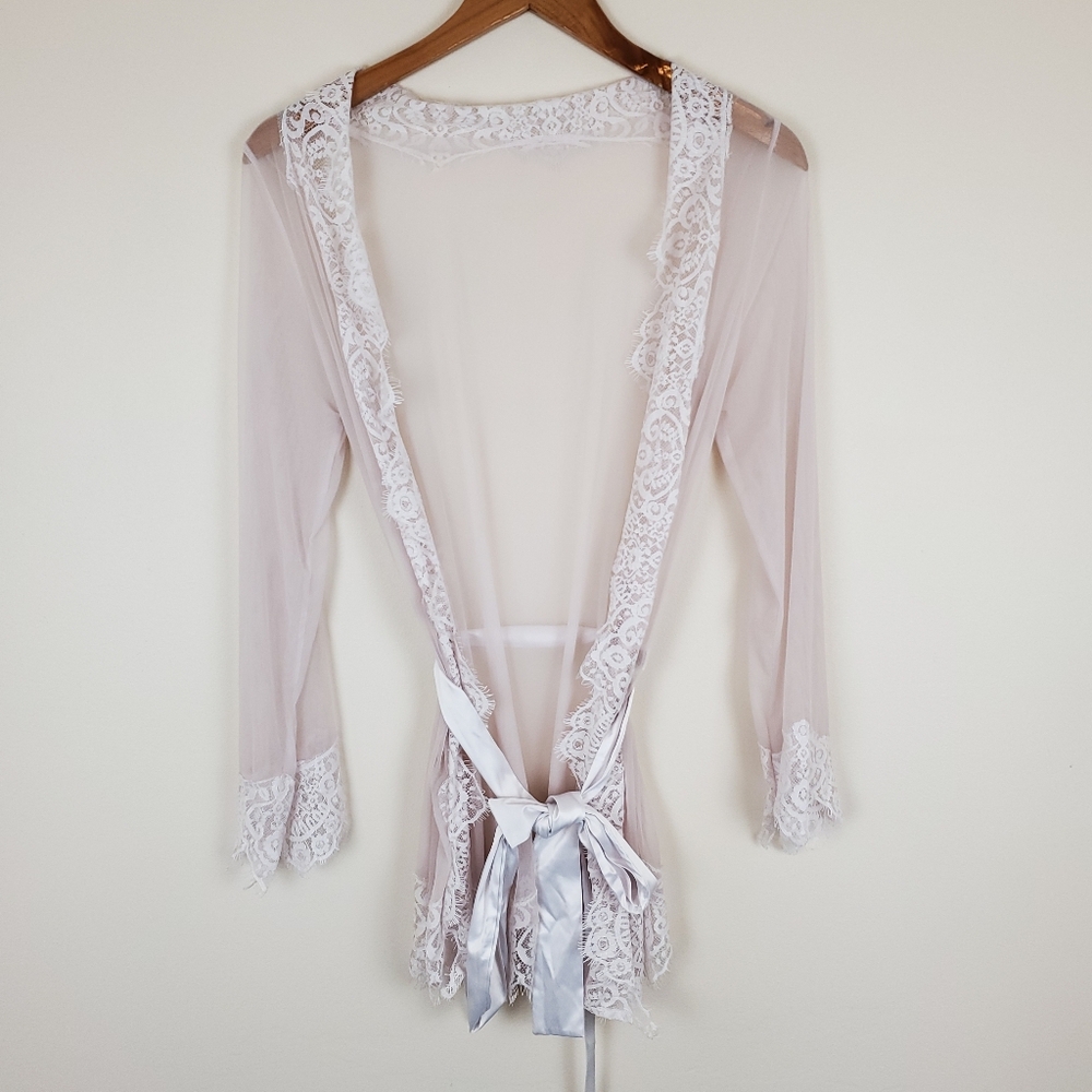 Fredericks Of Hollywood Pink Lace Trim Sheer Robe